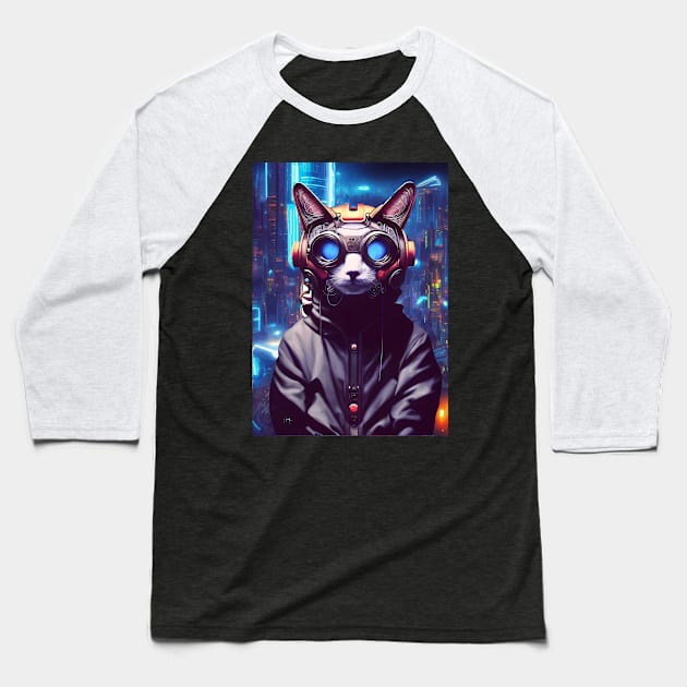 Cool Japanese Techno Cat In Japan Neon City Baseball T-Shirt by star trek fanart and more